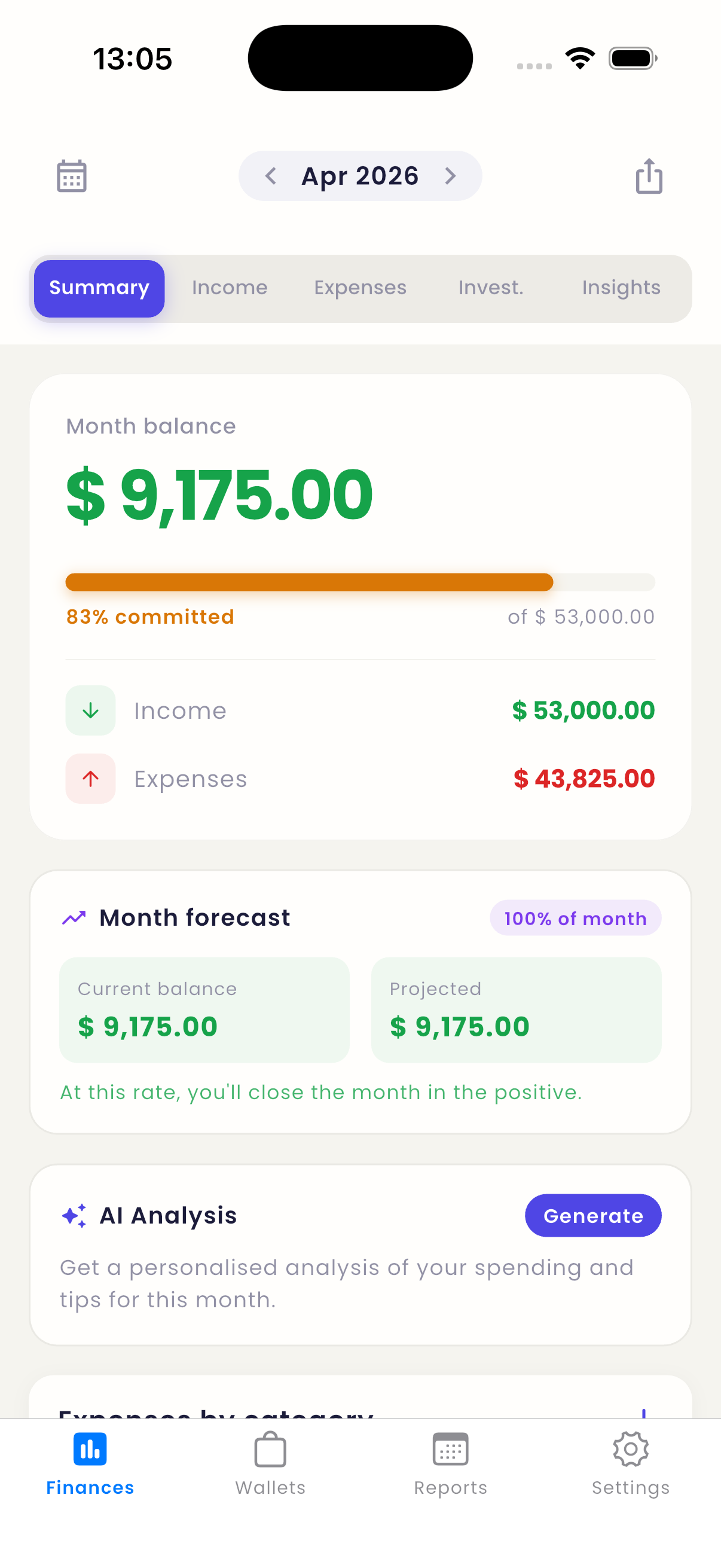 ChaChing finances screen